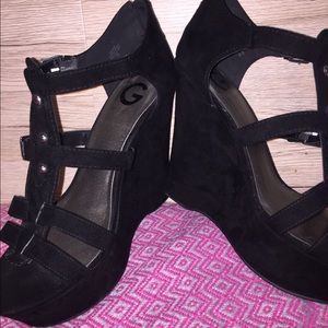 Black velvet wedges